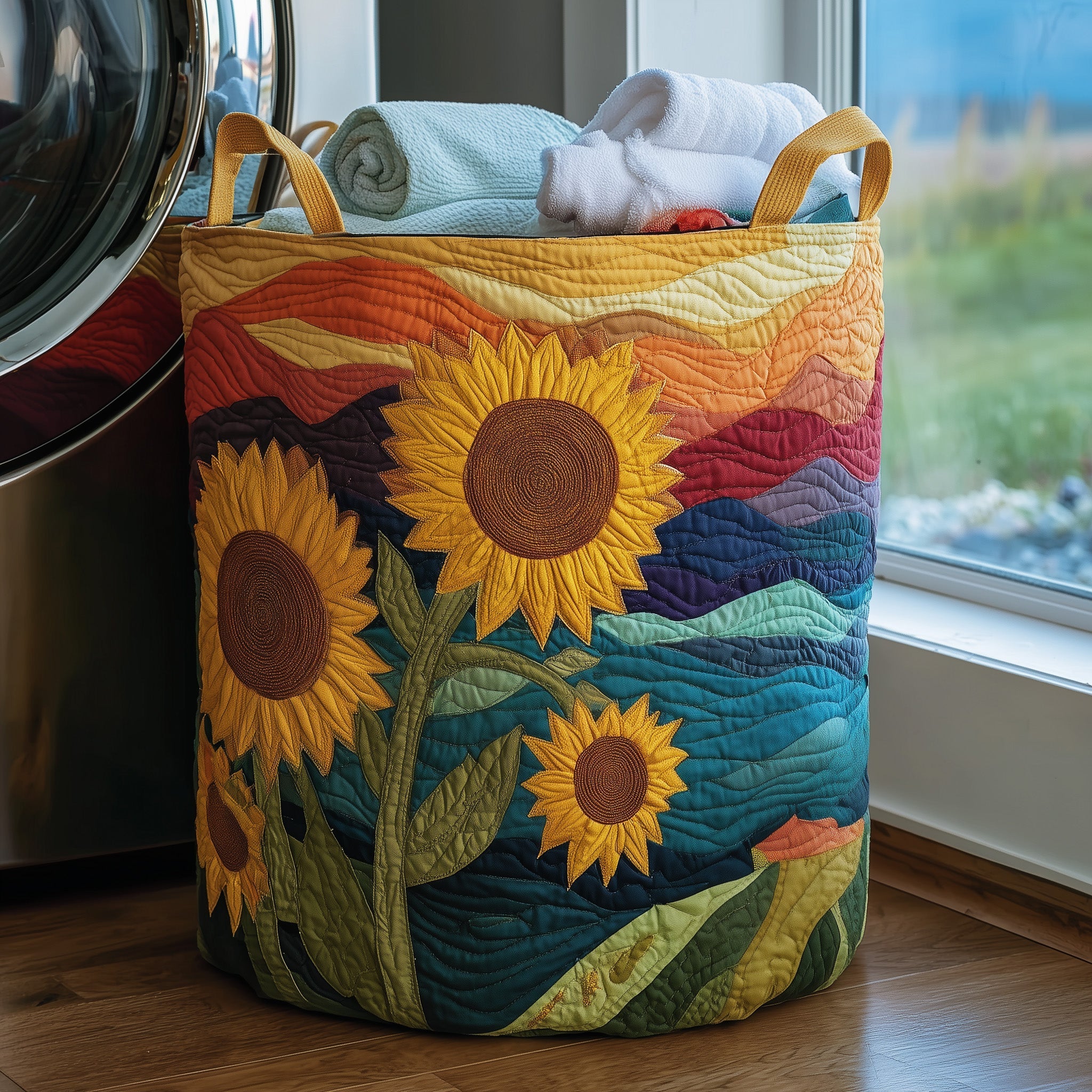 Sunflower Field Quilted Laundry Basket Sunflower Gifts For Women