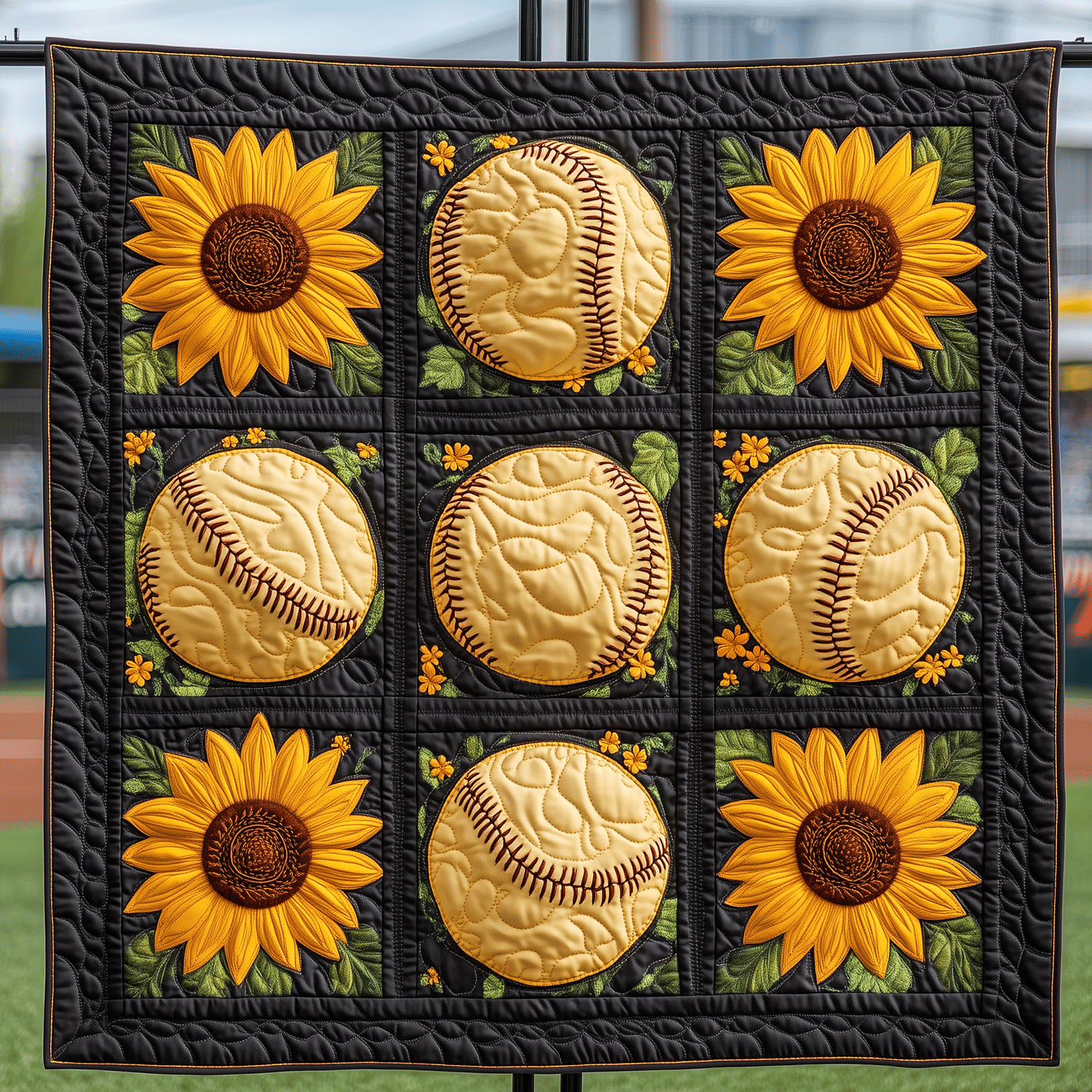 Sunflower Field Softball Quilted Blanket Cute Blankets For Girlfriend