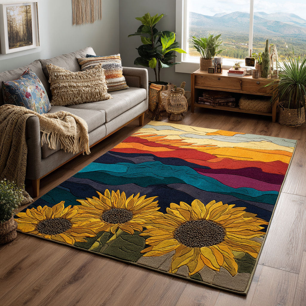 Sunflower Fields Area Rug Kitchen Rugs Christmas Gifts For Coworkers