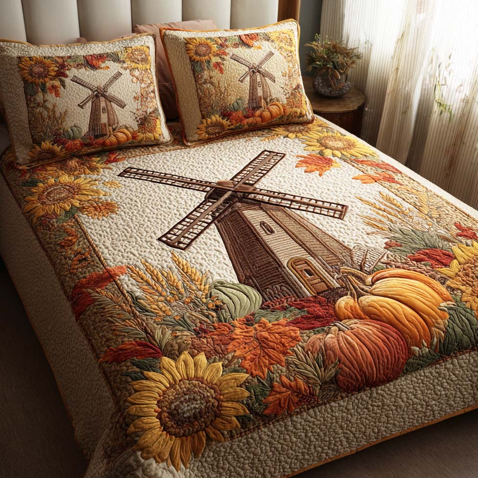 Sunflower Fields Quilted Bedding Set Best Bedspread Set Cozy Fall Gift Ideas