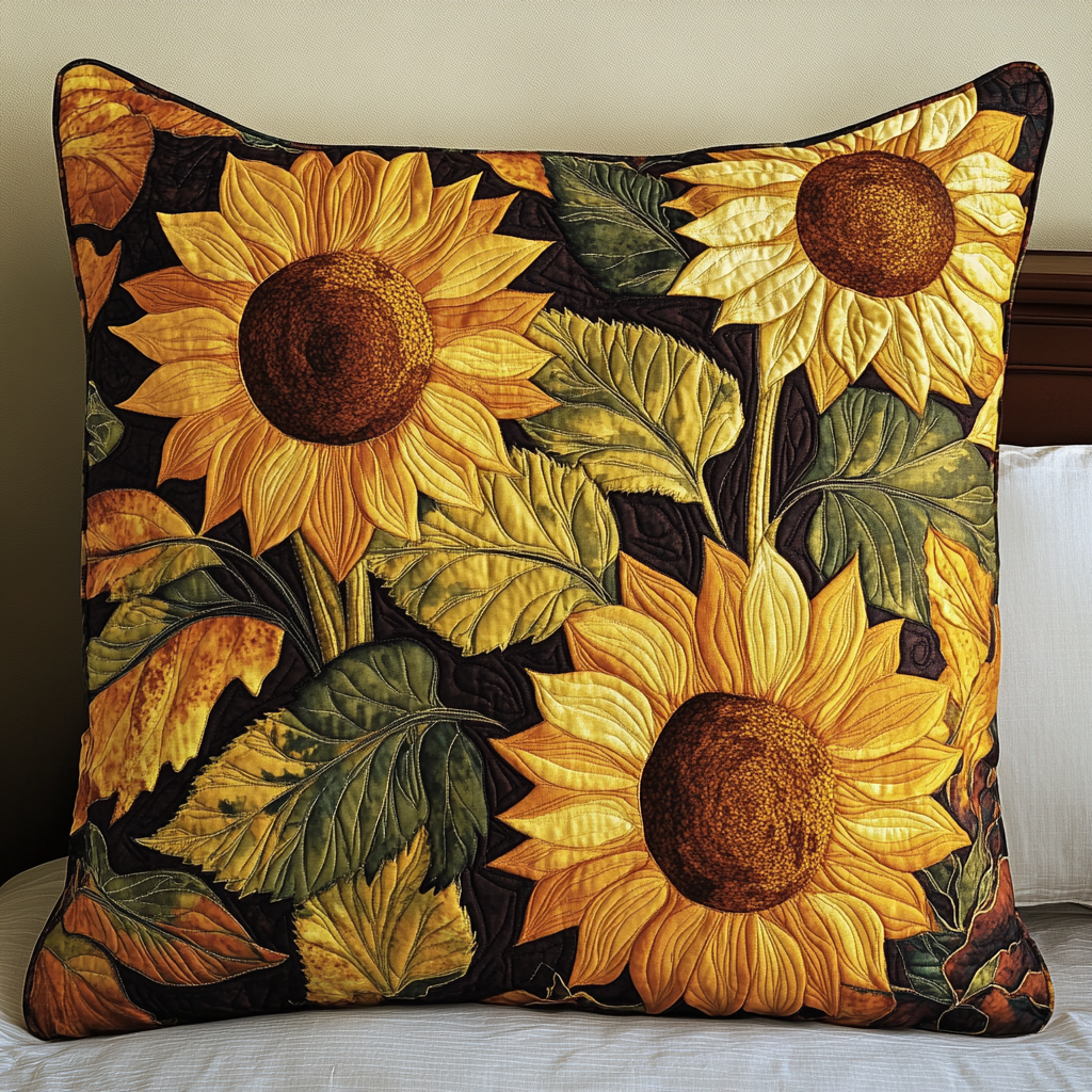 Sunflower Fields Quilted Pillow Case Cozy Christmas Throw Pillow
