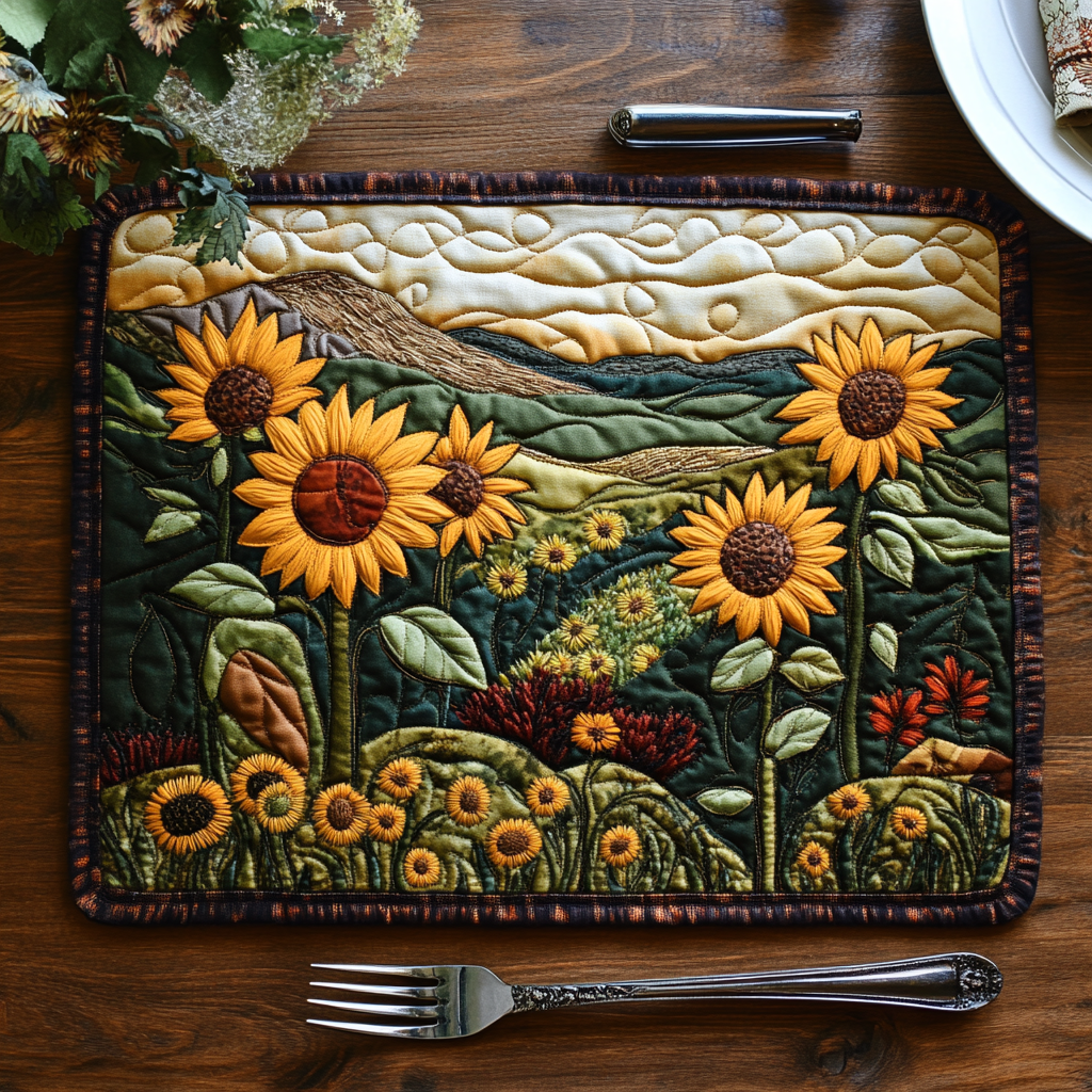 Sunflower Fields Quilted Place Mat Dining Room Decor Blanket With Sunflowers