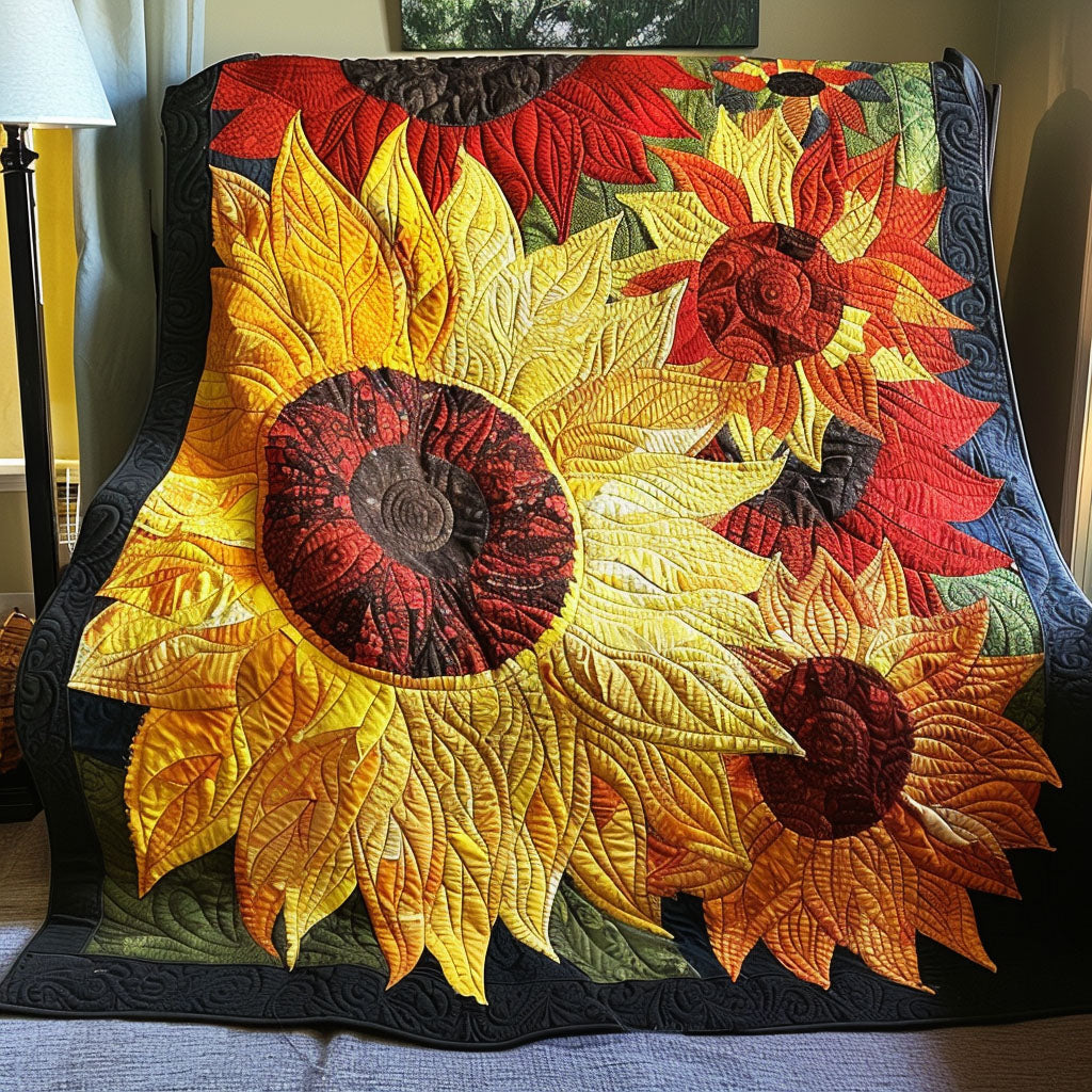 Sunflower Firestorm Quilted Blanket Sunflower Throw Blanket