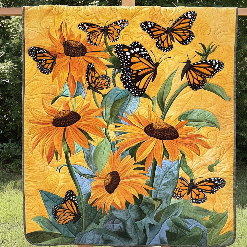 Sunflower Flight Quilted Blanket Christmas Bedroom Decor Unique Best Gifts For Butterfly Lovers