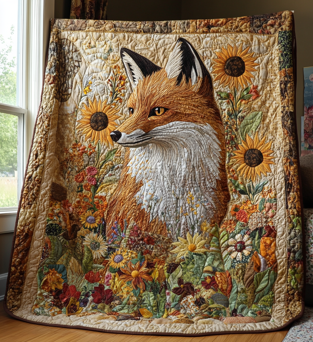 Sunflower Fox Quilted Blanket Autumn Gift Ideas