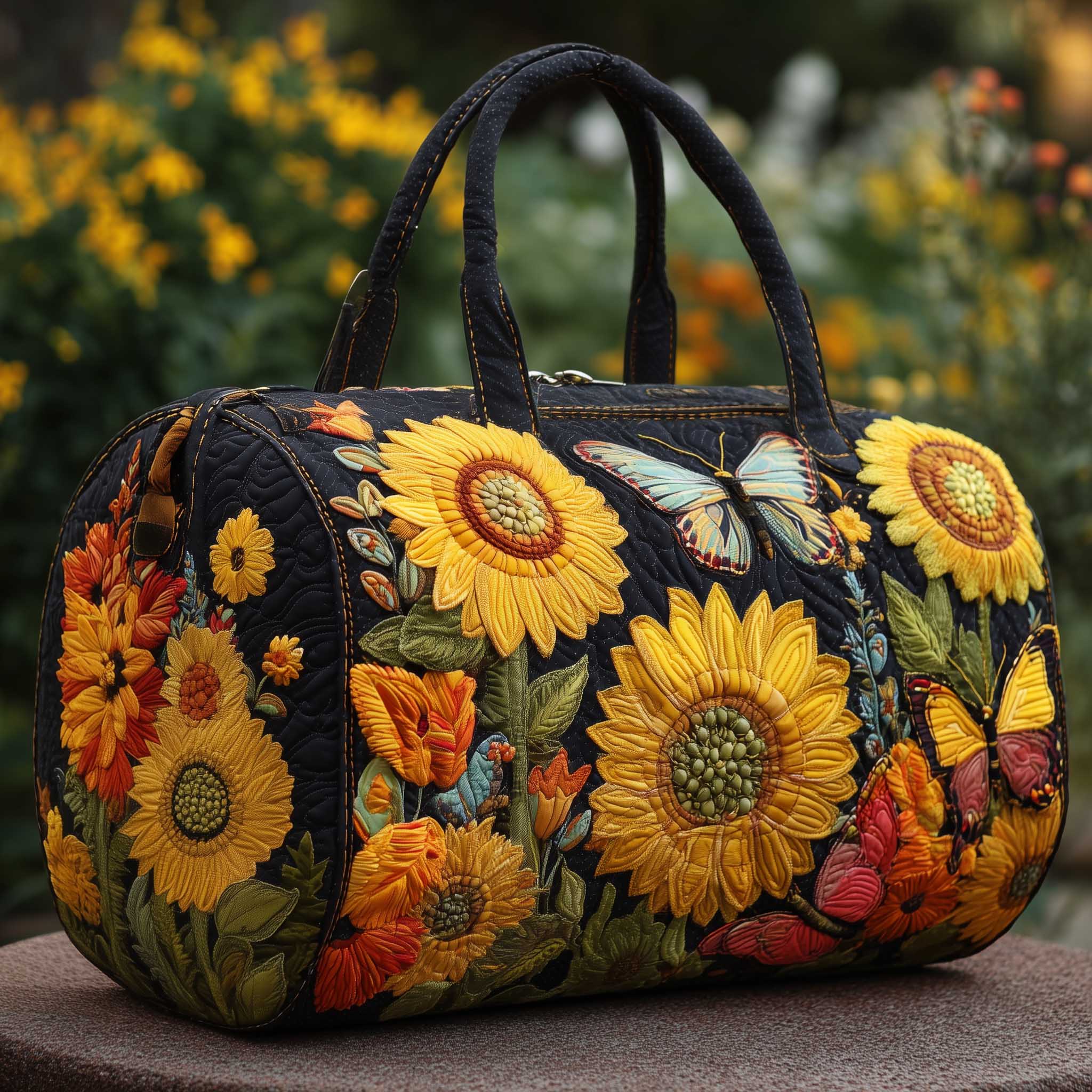 Sunflower Garden Quilted Duffle Bag For School And Gym