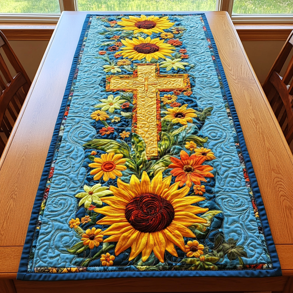 Sunflower Garden Quilted Table Runner Dining Table Decor Christmas Gifts For Flower Lovers