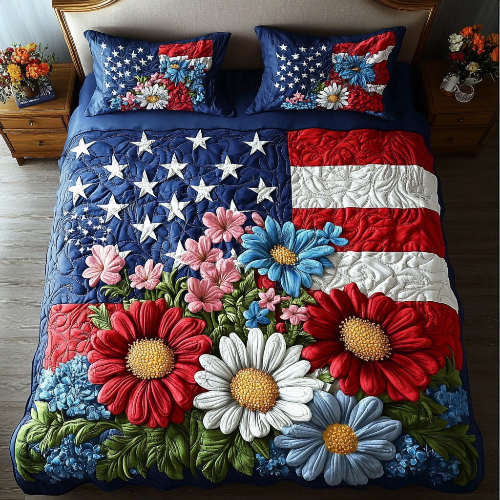 Sunflower Glory Quilted Bedding Set Cool Bedroom Decor Patriotic Presents