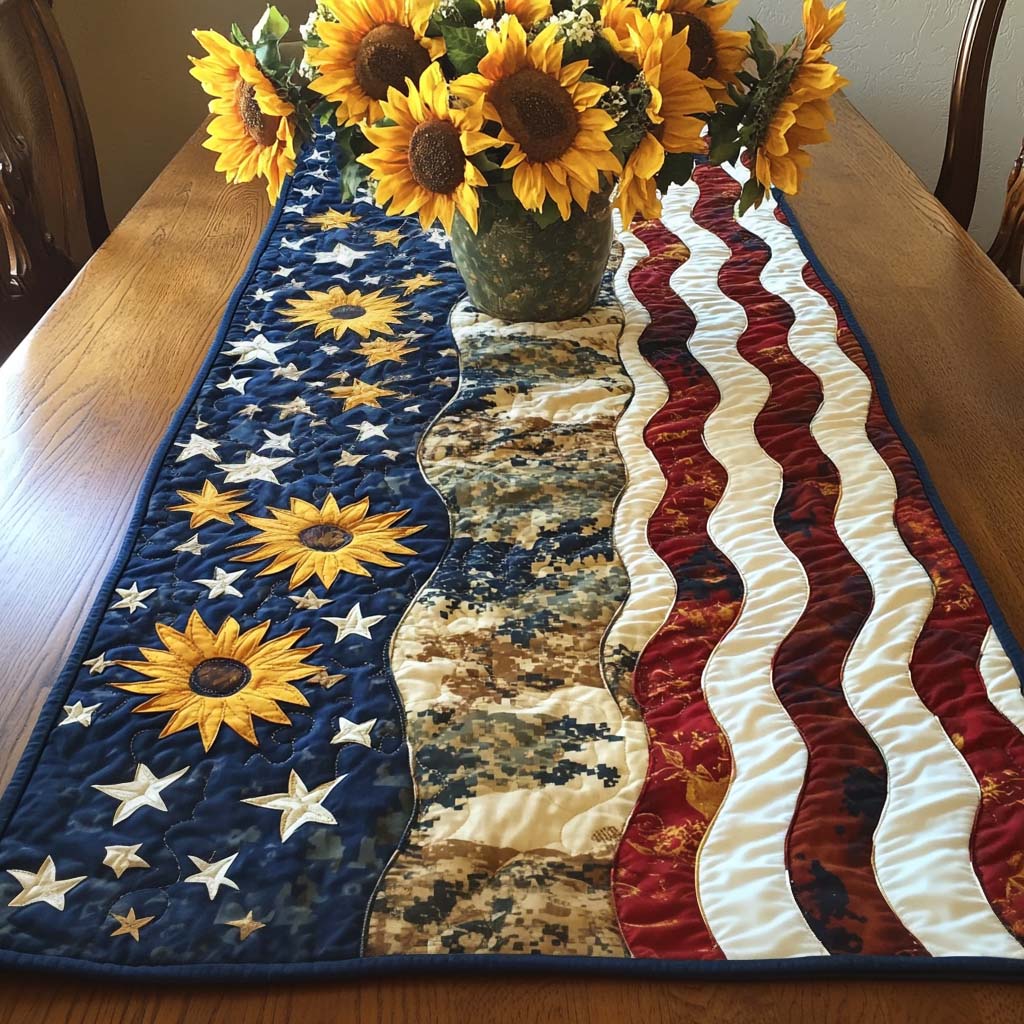 Sunflower Glory Quilted Table Runner Dining Table Ideas Patriotic Novelty Items