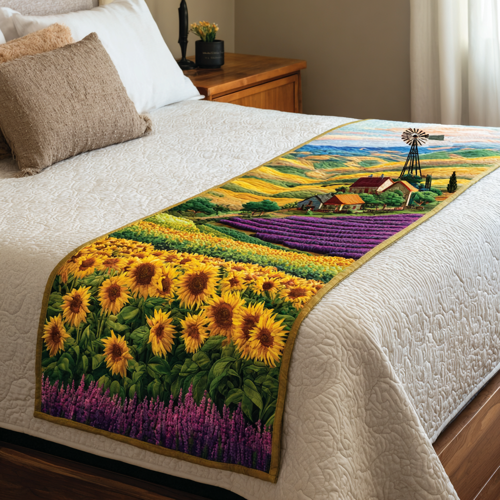 Sunflower Glow Quilted Bed Runner Bedroom Decor Sunflower Gift Items