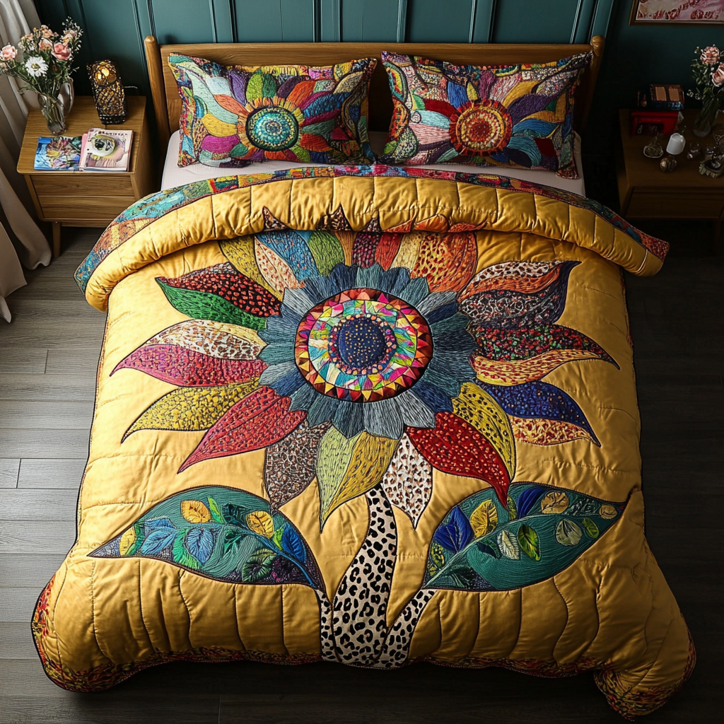 Sunflower Glow Quilted Bedding Set Best Comforter Sets Sunflower Theme Gifts Merchandise