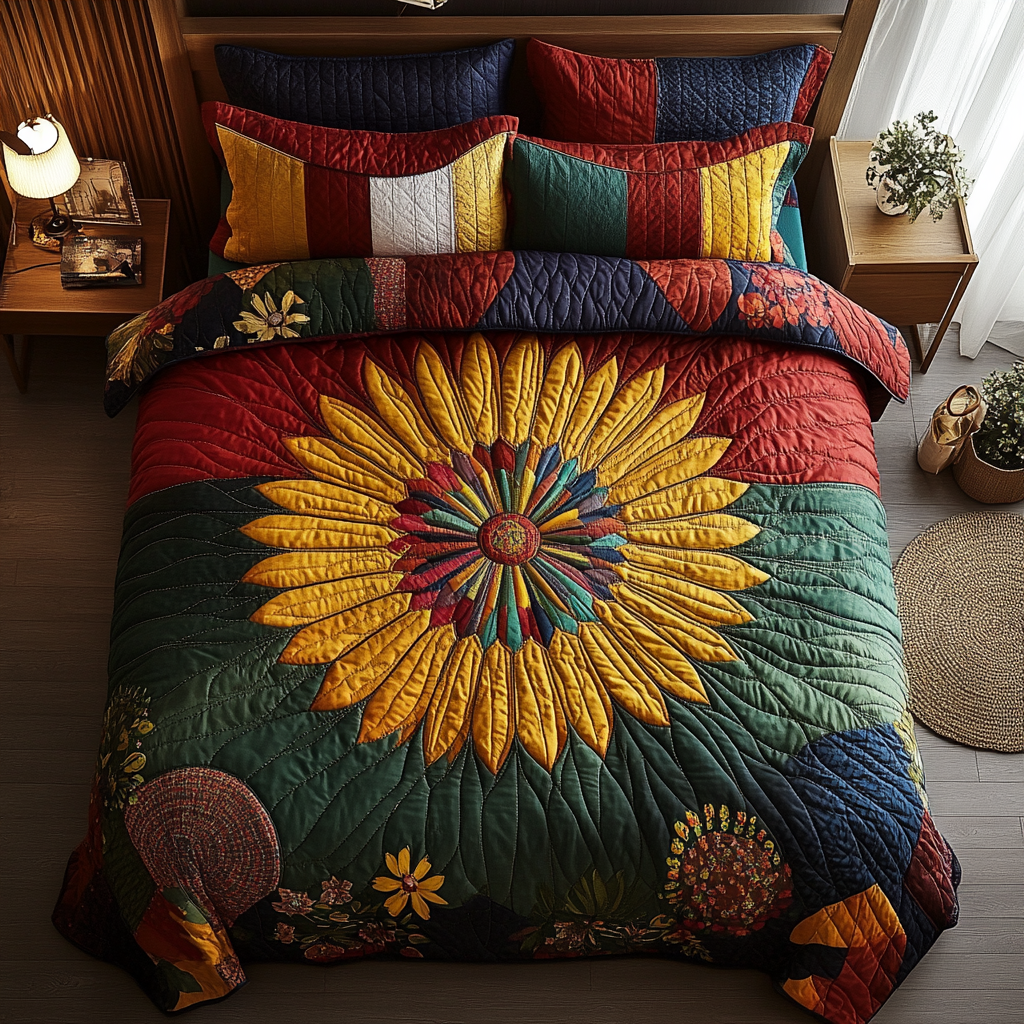 Sunflower Glow Quilted Bedding Set Classic Bedding Set That Enhances Your Sleep Space