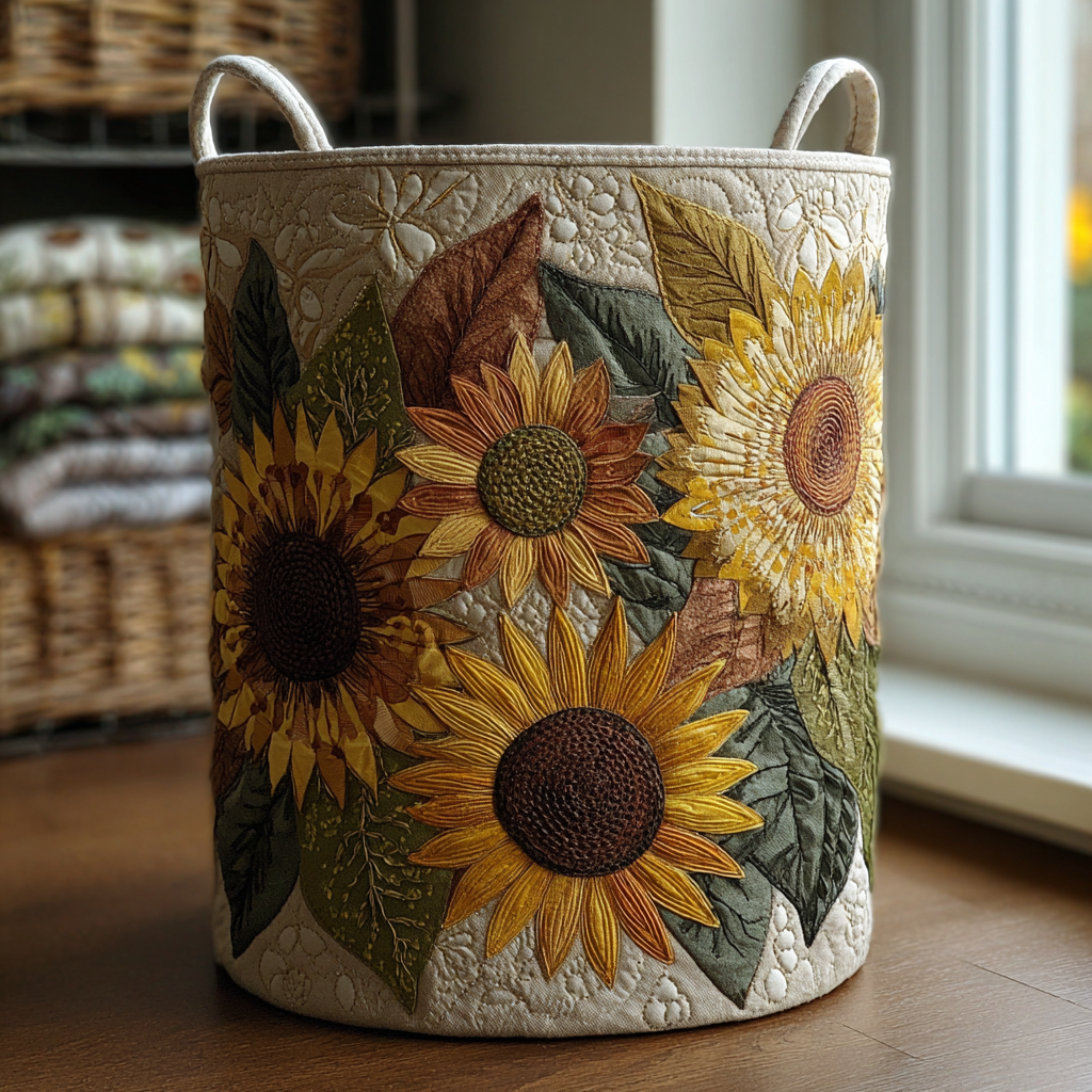 Sunflower Glow Quilted Laundry Basket Lightweight Quilted Laundry Bag for Modern Homes