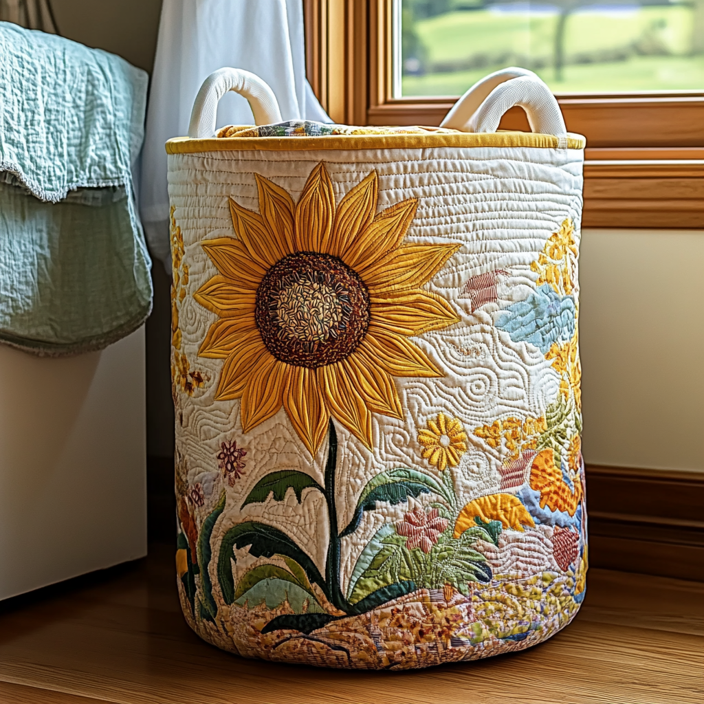 Sunflower Glow Quilted Laundry Basket Mother's Day Merch Gift