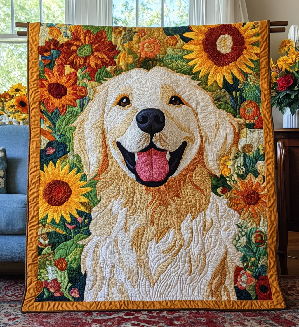 Sunflower Golden Retriever Quilted Blanket Golden Retriever Owner Gifts