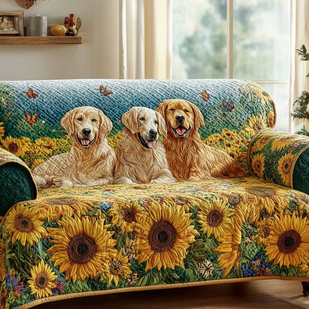 Sunflower Golden Retriever Quilted Sofa Cover Holiday Living Decorations Xmas Gifts For Dog Lovers