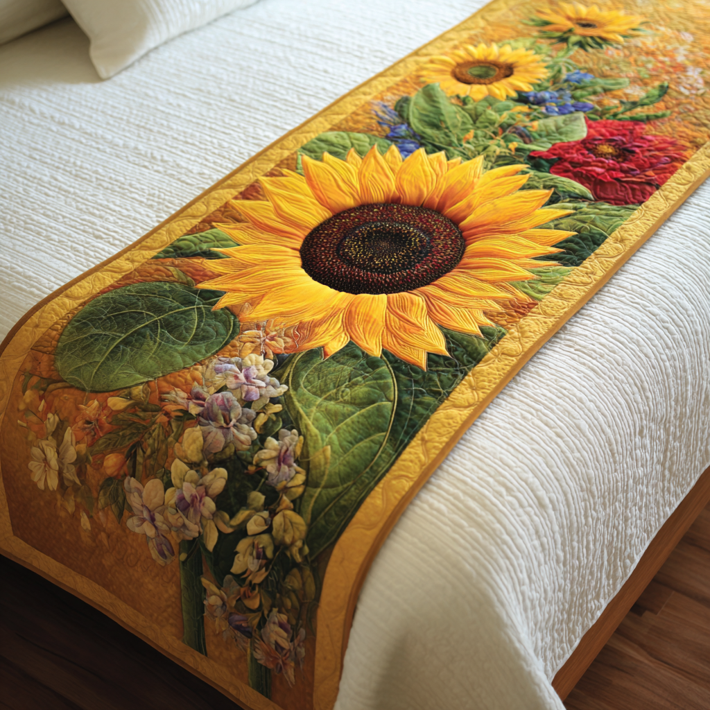 Sunflower Grace Quilted Bed Runner Bed Decor Ideas Gifts For Sunflower Lovers