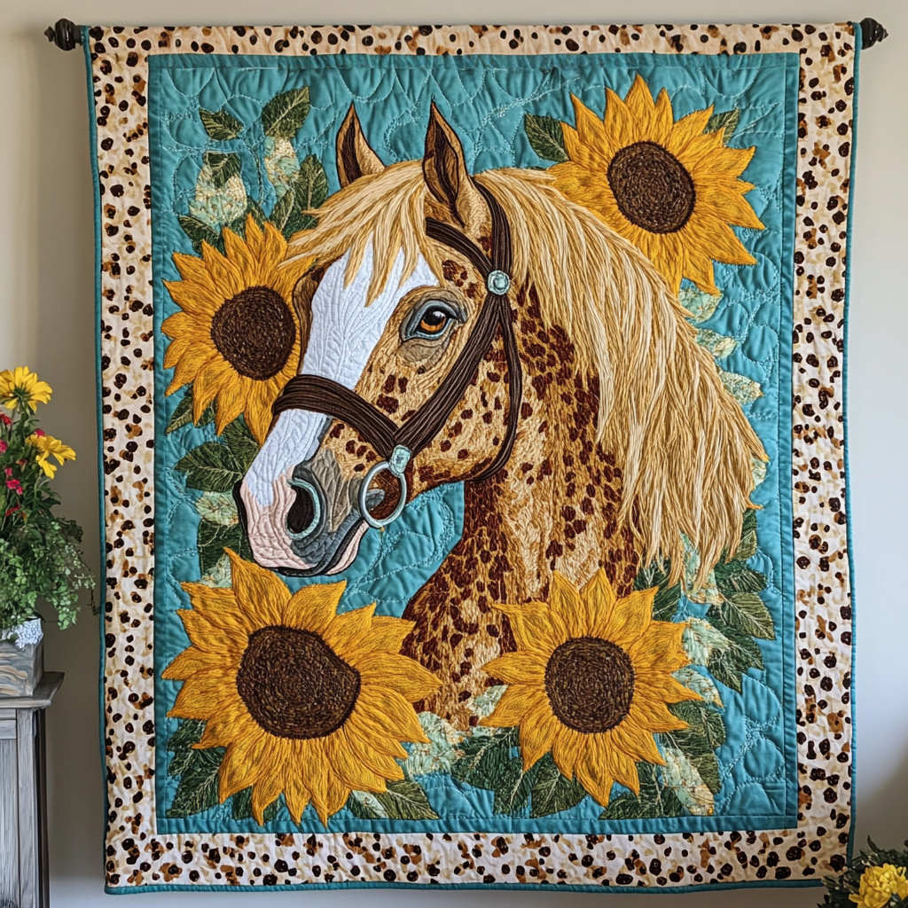 Sunflower Grace Quilted Blanket Christmas Throw Blanket Retirement Gifts For Horse Lovers
