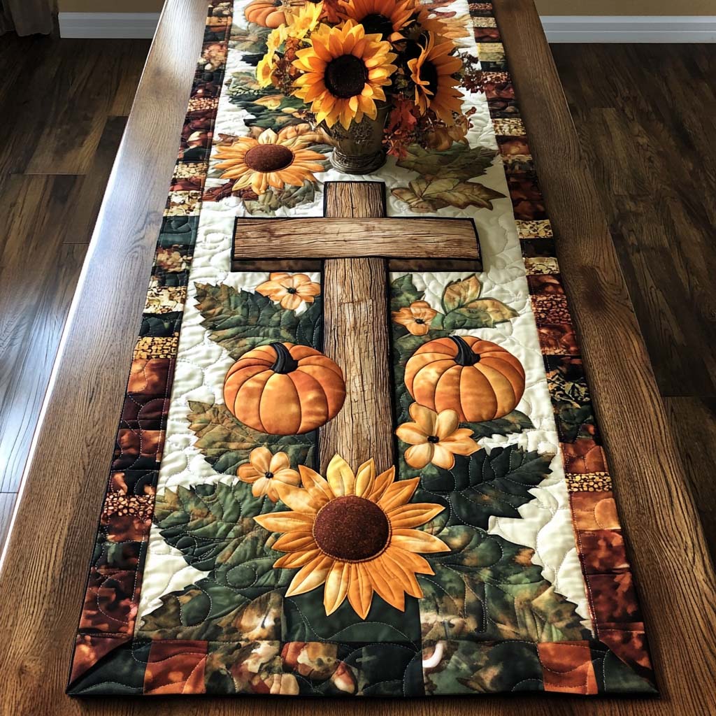 Sunflower Grace Quilted Table Runner Fall Decor Table Runner Good Christian Gifts