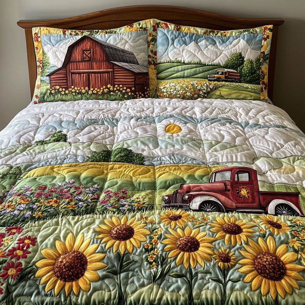Sunflower Grove Quilted Bedding Set High-Quality Cotton Bedding Set for Deep Sleep