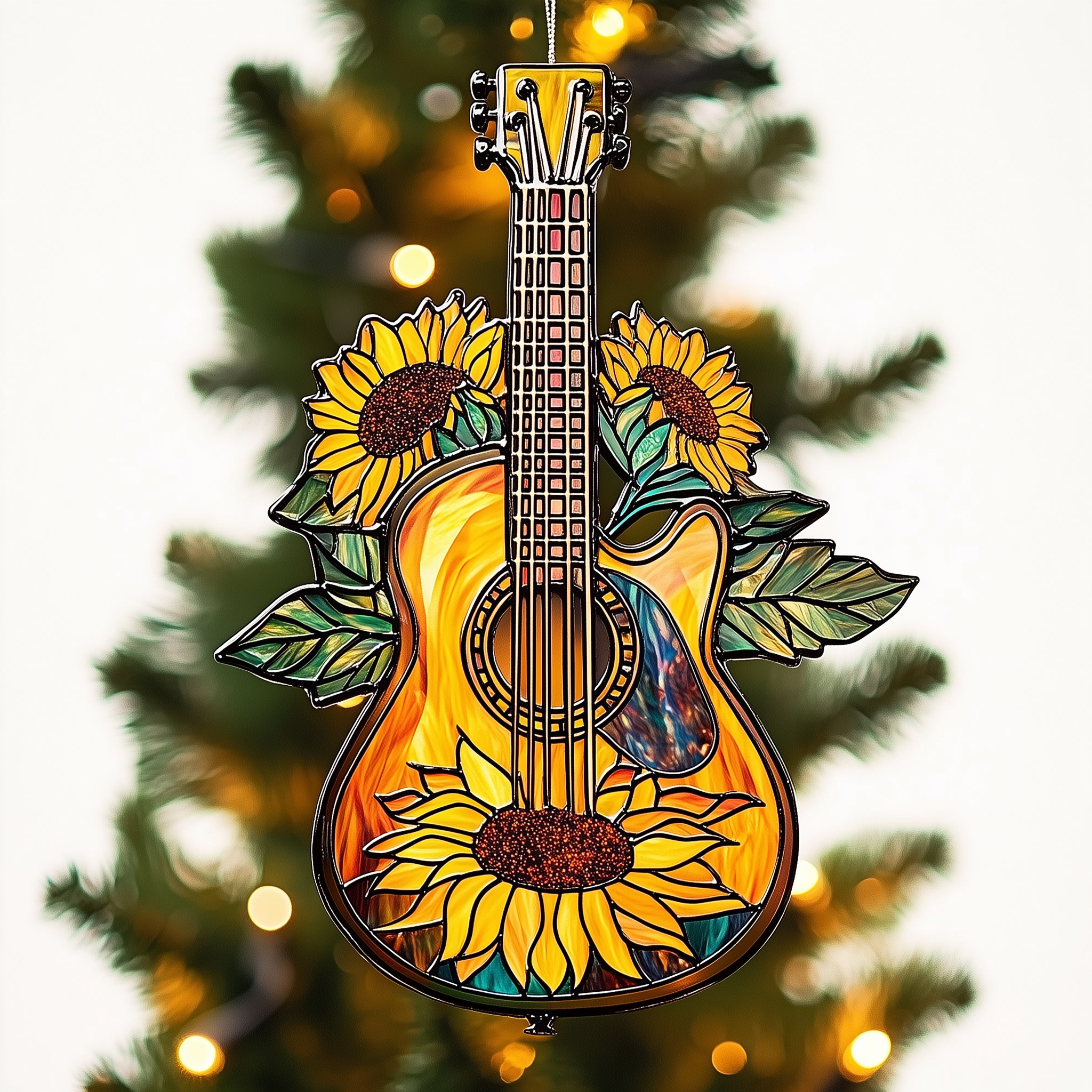 Sunflower Guitar Acrylic Suncatcher Ornament Unique Christmas Gift