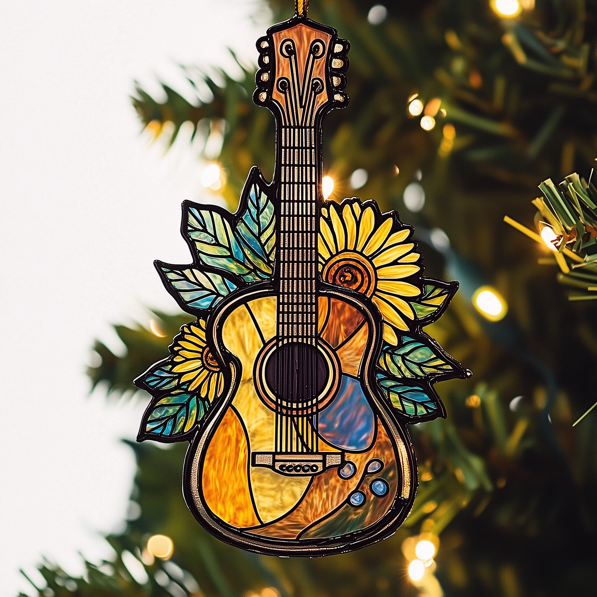 Sunflower Guitar Mica Ornament Artistic Musical Christmas Ornament Lovely Holiday Gift For Family