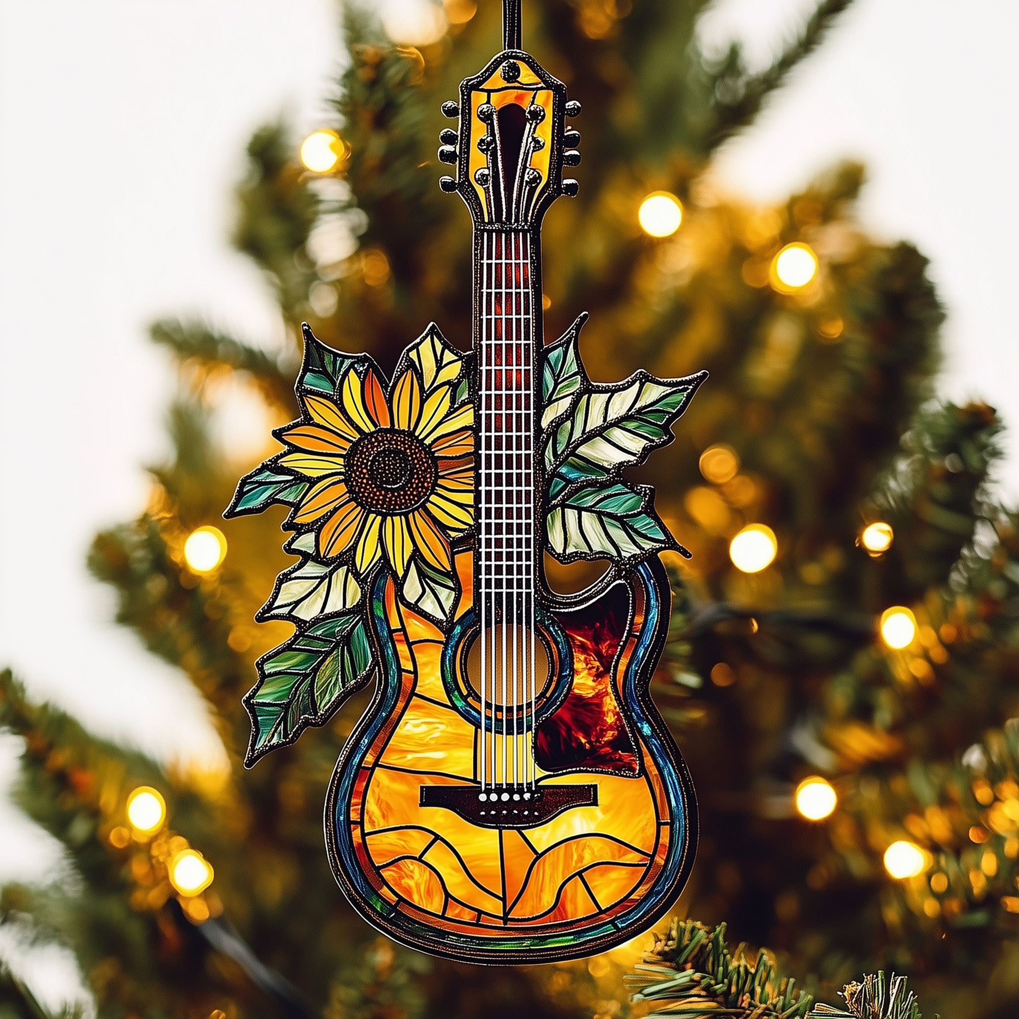 Sunflower Guitar Mica Ornament Bright Floral Guitar Christmas Ornament Beautiful Instrument Gift Idea