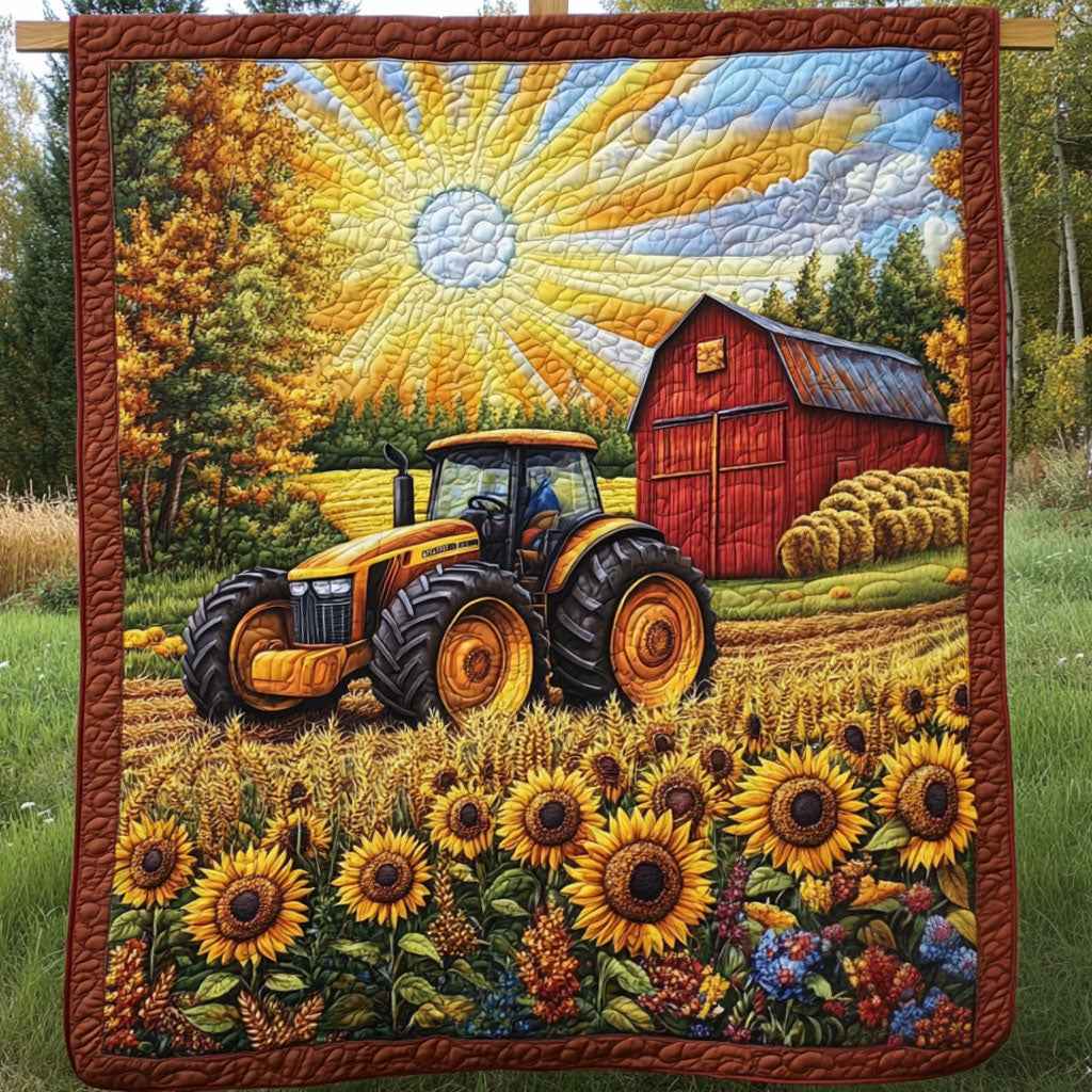 Sunflower Harvest Quilted Blanket Best Couch Throw Blanket Best Gifts For Tractor Lovers