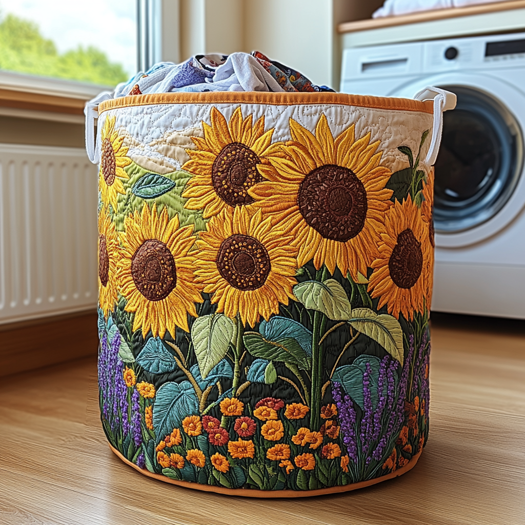 Sunflower Haven Quilted Laundry Basket Thoughtful Housewarming Gift