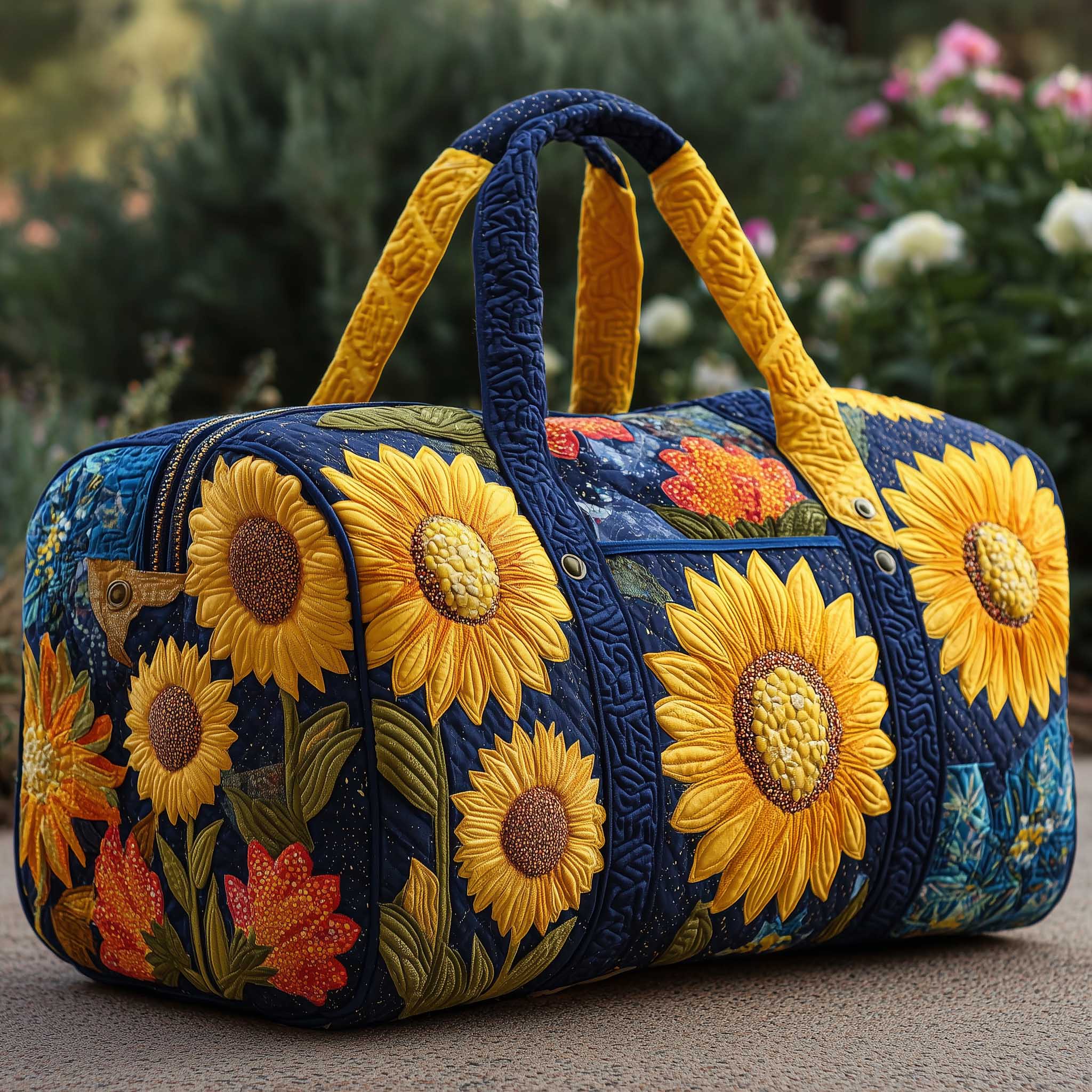 Sunflower Heaven Quilted Duffle Bag For Carry On Use