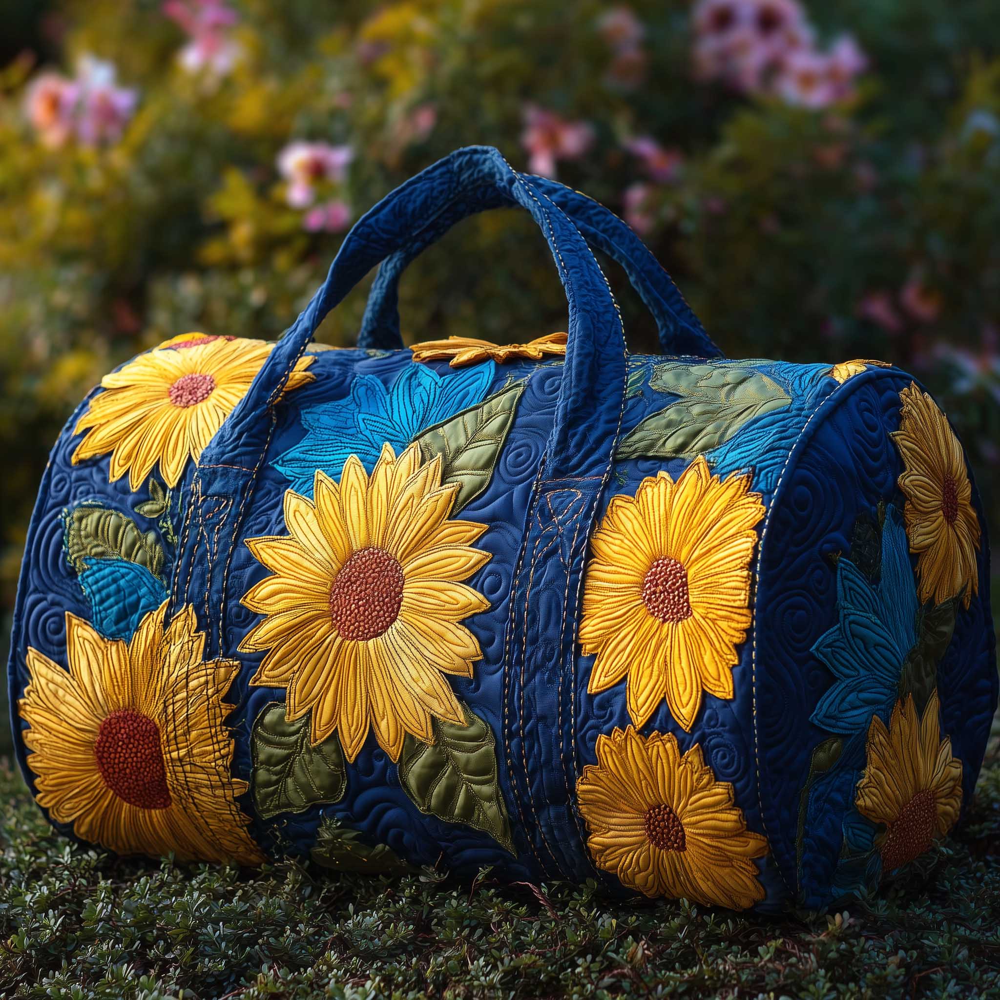 Sunflower Heaven Quilted Duffle Bag For Daily Commute