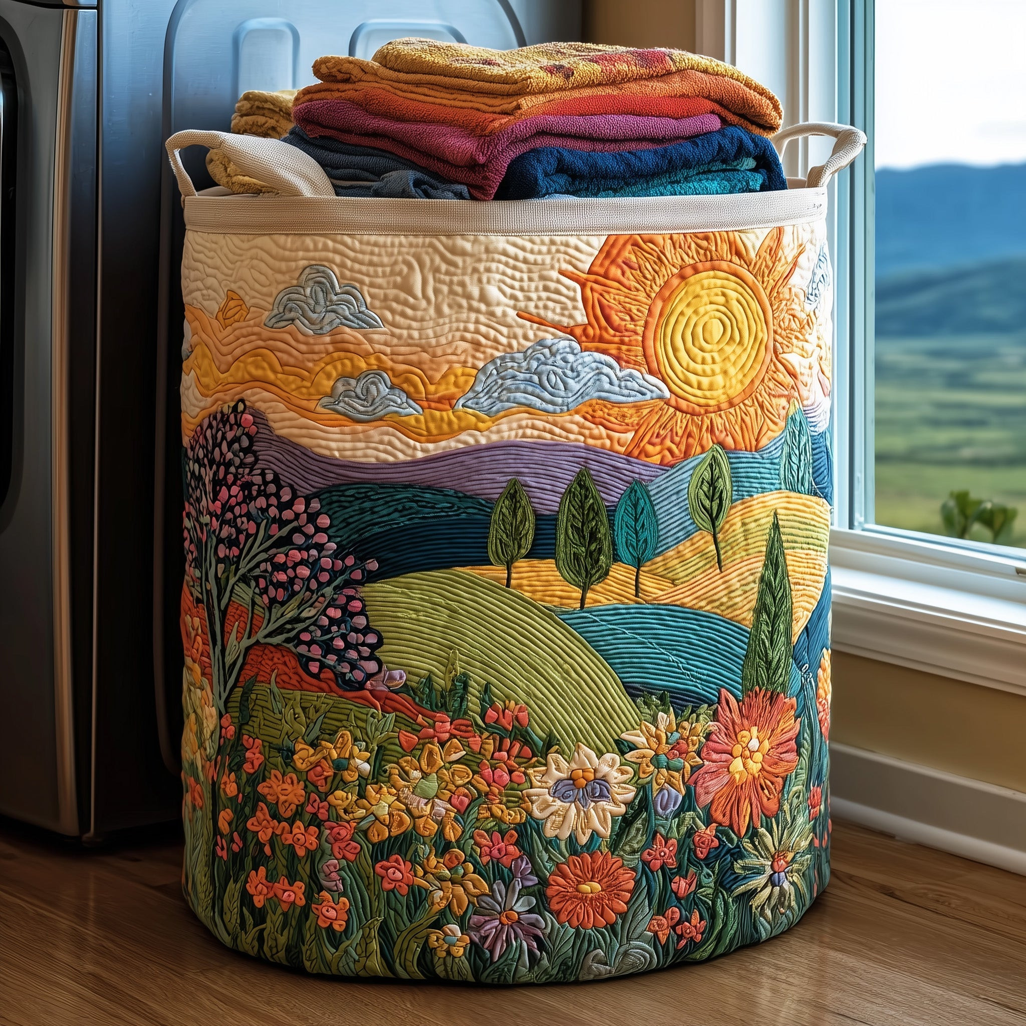 Sunflower Heaven Quilted Laundry Basket Cozy Vibe Laundry Room Decorations