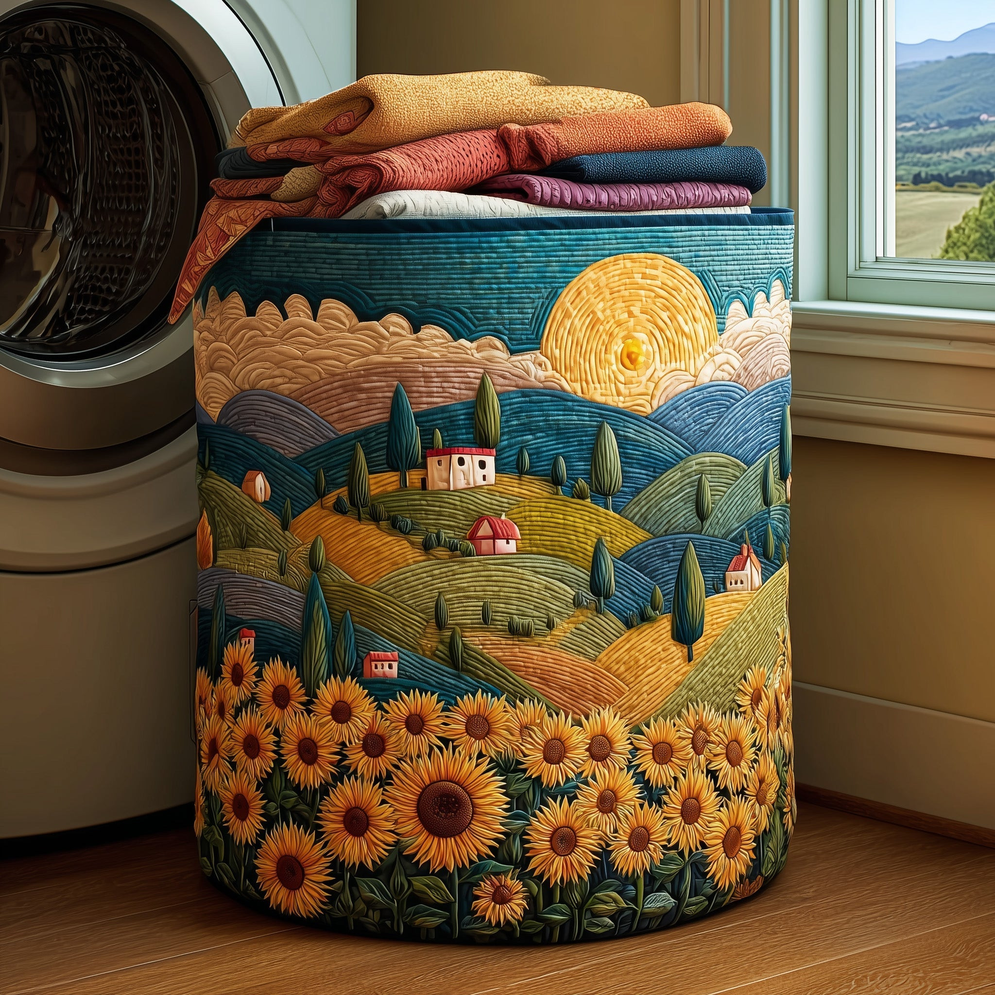 Sunflower Heaven Quilted Laundry Basket Laundry Room Decor Sunflower Lover Gifts
