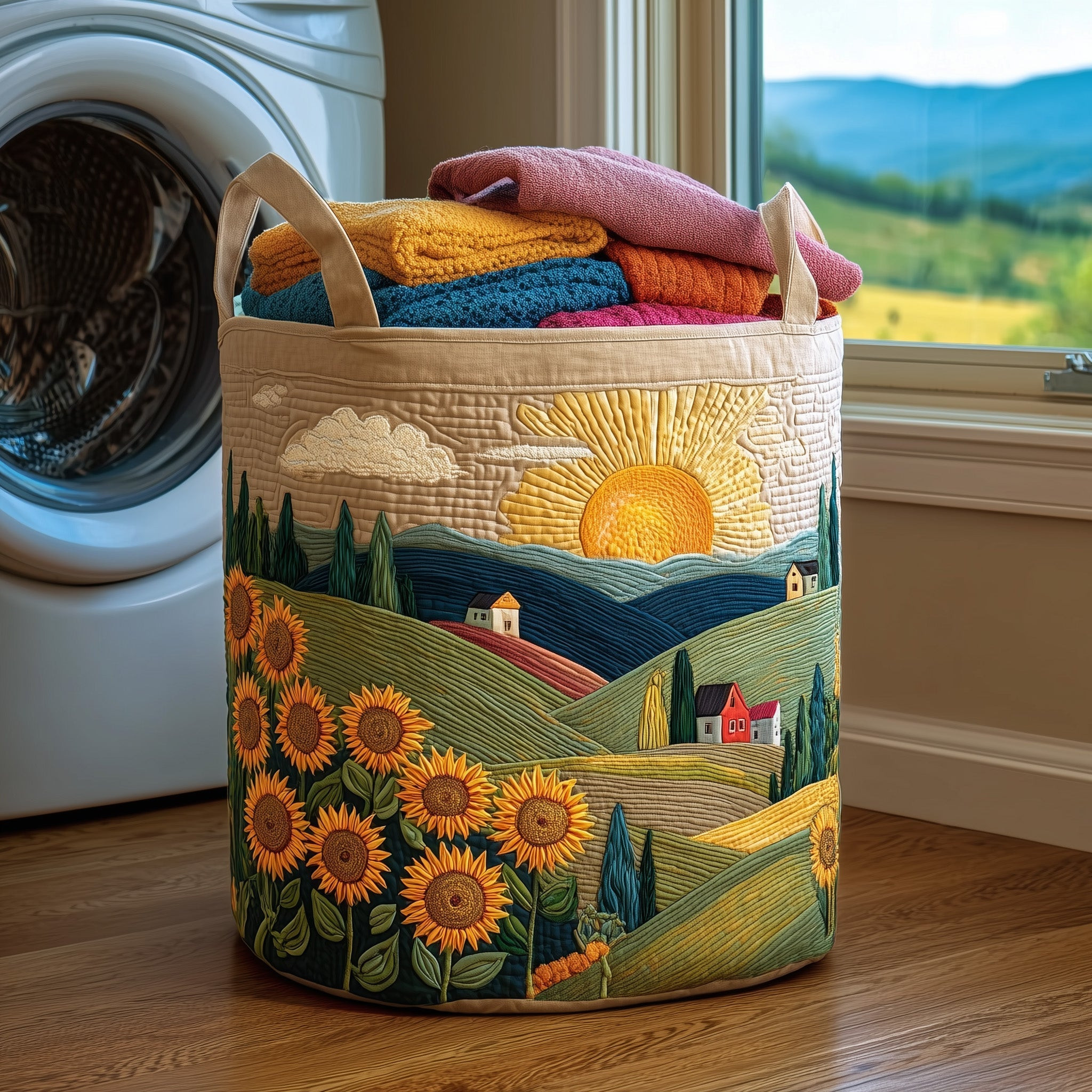 Sunflower Heaven Quilted Laundry Basket Natural Home Decor Unique Gifts For Grandpa