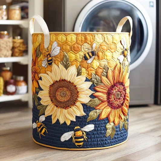 Sunflower Hive Bee Garden Quilted Laundry Basket Boho Floral Home Decor Best Gift For Sunflower Lovers