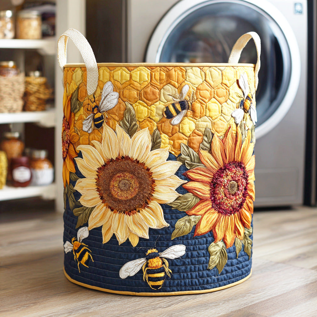 Sunflower Hive Quilted Laundry Basket Perfect Housewarming Gift with Quilted Laundry Basket