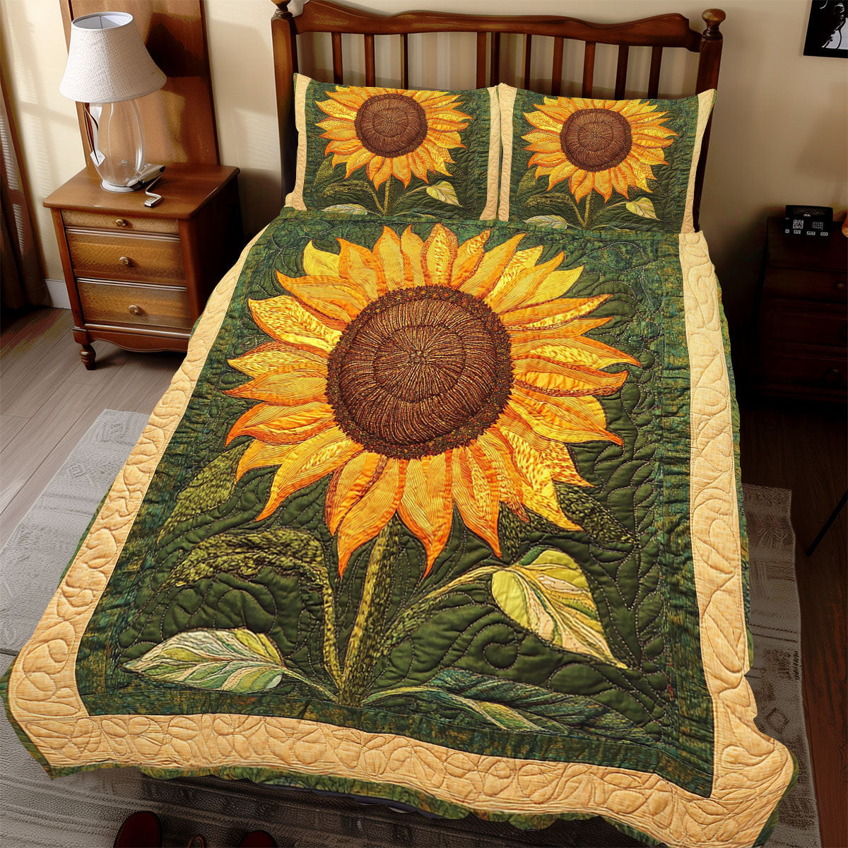 Sunflower Holiday Xmas Quilted Bedding Set Best Christmas Gifts For Women