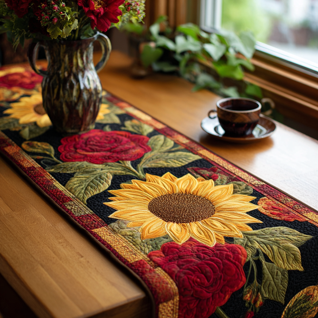 Sunflower Joy Quilted Table Runner Dining Table Ideas Best Gifts For Flower Lovers
