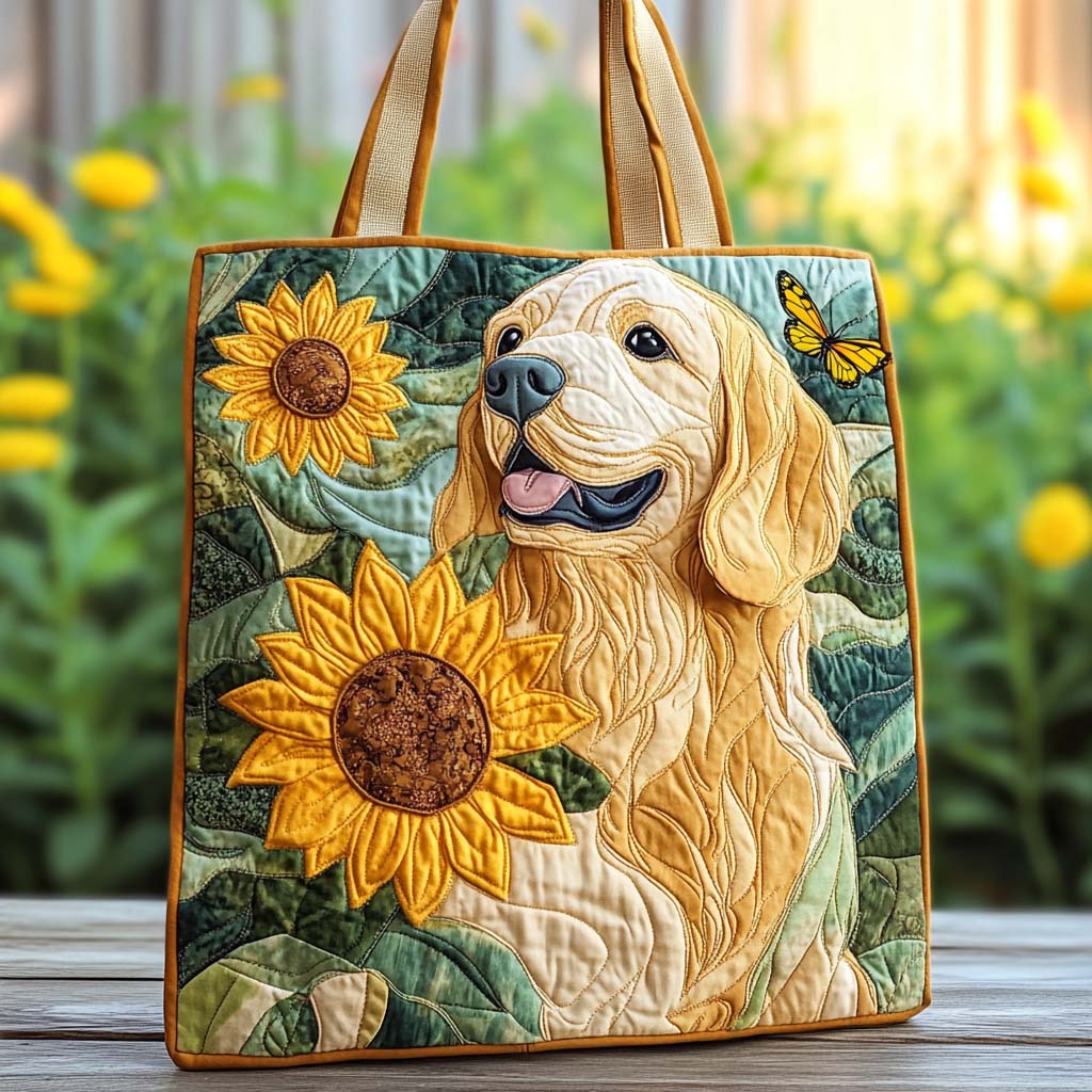 Sunflower Joy Retriever Quilted Tote Bag Best Gift Ideas For Beach Lovers