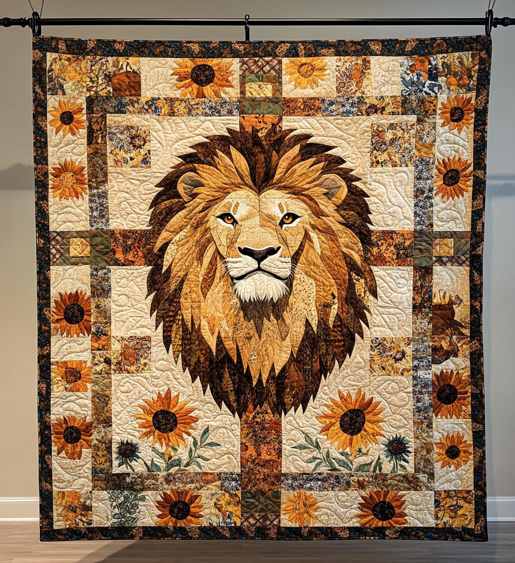 Sunflower King Quilted Blanket Lion Blanket Gift For Animal Lover