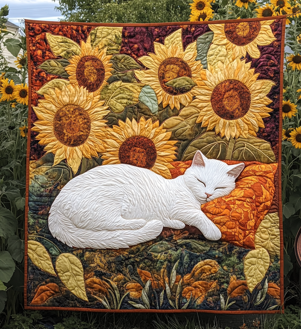 Sunflower Kitten Quilted Blanket Novelty Gifts For Cat Lovers