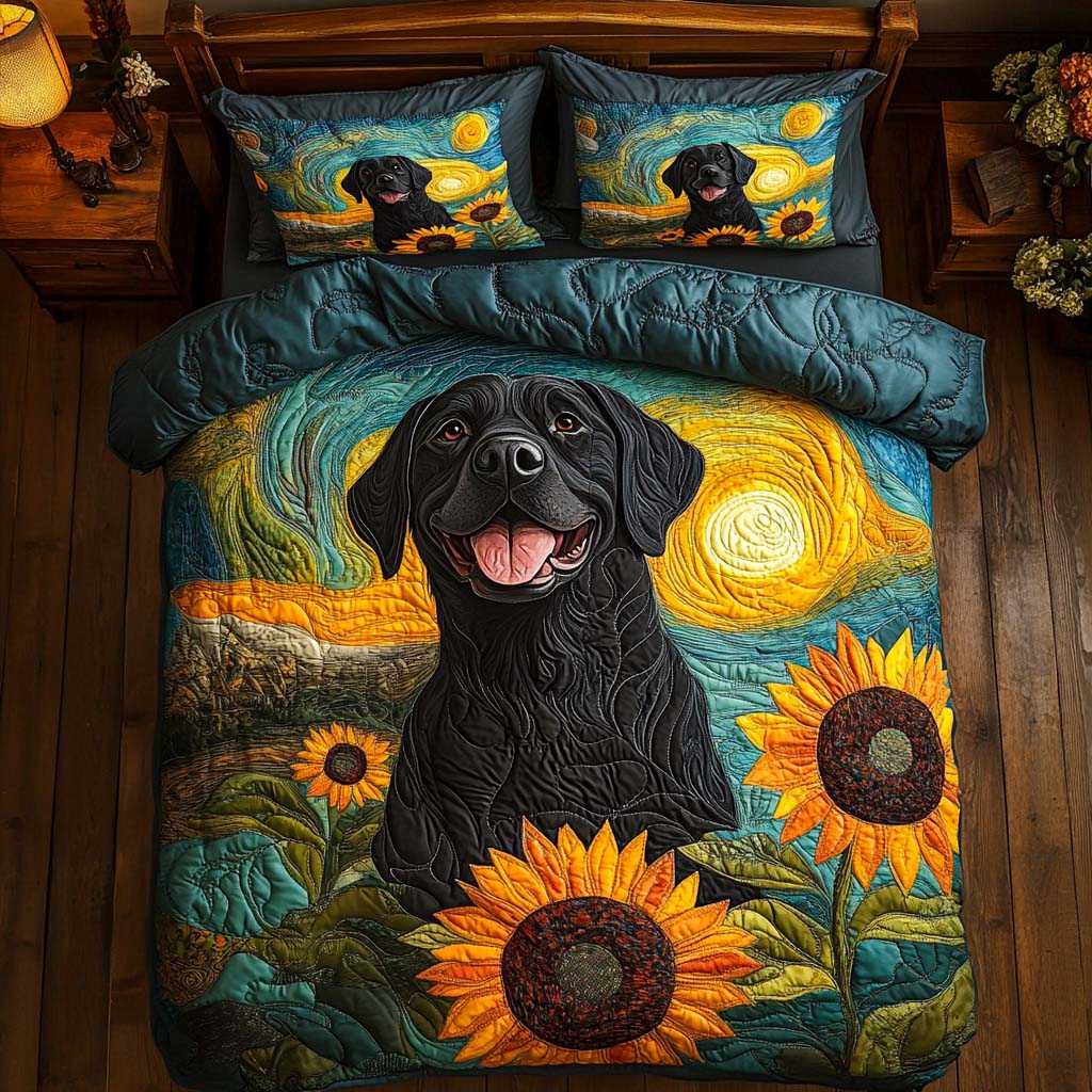 Sunflower Labrador Quilted Bedding Set Holiday Duvet Cover Set Gifts For Labrador Lovers