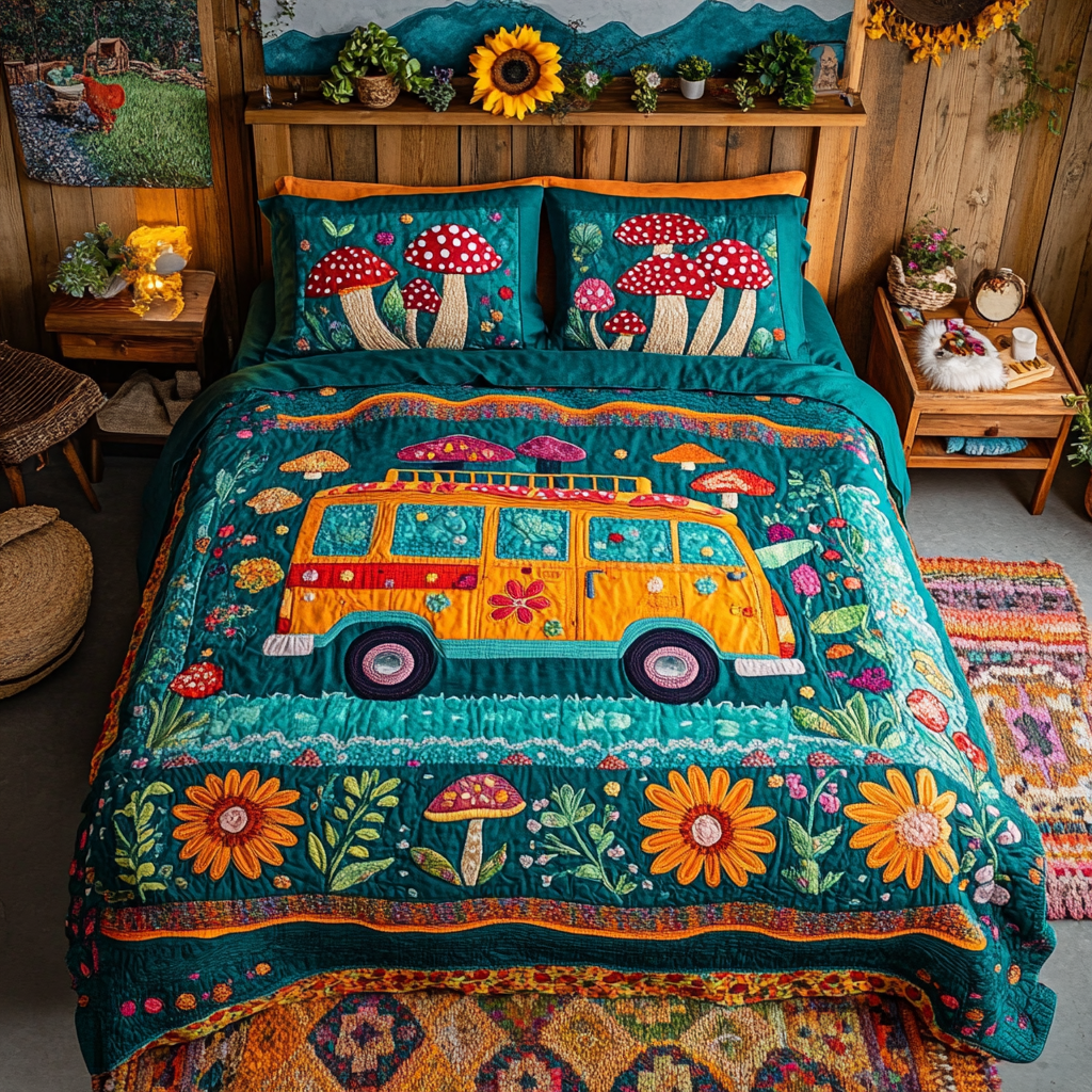 Sunflower Magic Quilted Bedding Set Special Home Gift Idea for Comfortable Living