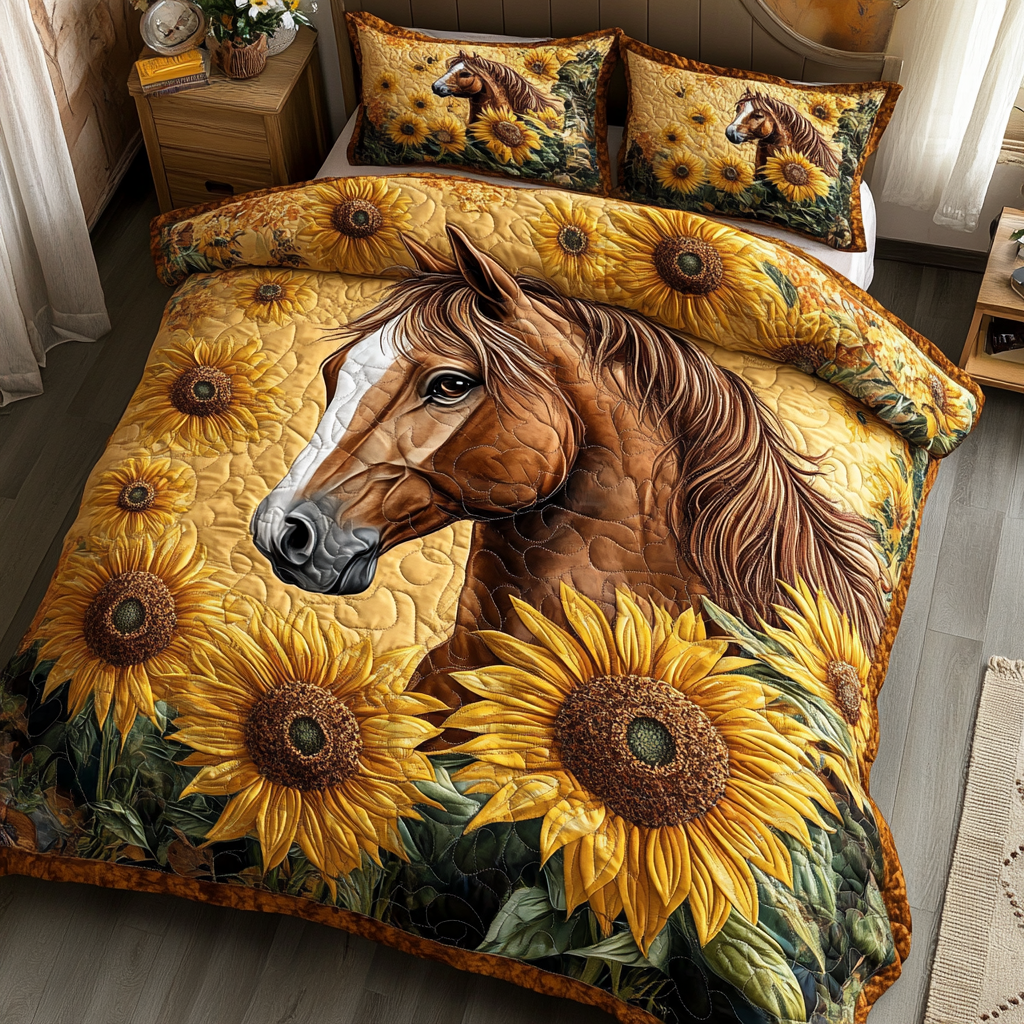 Sunflower Mare Quilted Bedding Set Holiday Duvet Covers Cool Horse Gifts