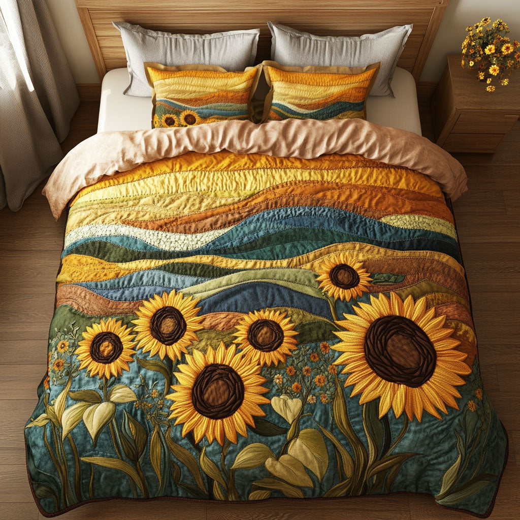 Sunflower Meadow Quilted Bedding Set Bedroom Decorations Sunflower Items For Gifts