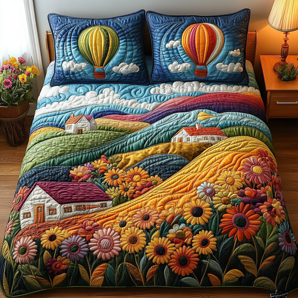 Sunflower Meadow Quilted Bedding Set Cute Room Decor Sunflower Presents