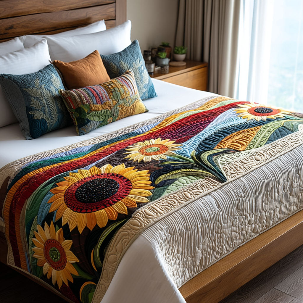 Sunflower Meadows Quilted Bed Runner Cozy Bedroom Decor Sunflower Gifts For Her