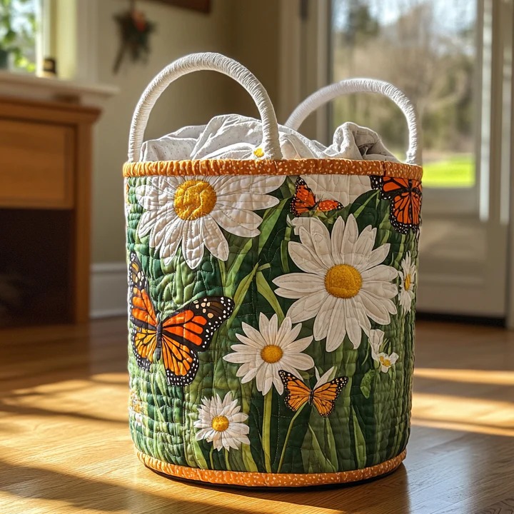 Sunflower Monarch Butterfly Quilted Laundry Basket Boho Floral Decor Best Gift For Butterfly Lovers