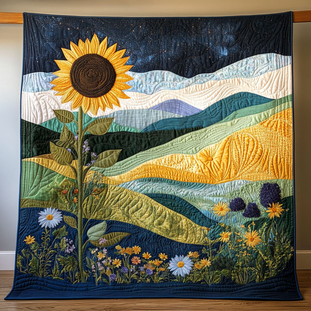 Sunflower Mountain Meadow Quilt Trendy Quilt Blanket Gift for Modern Home