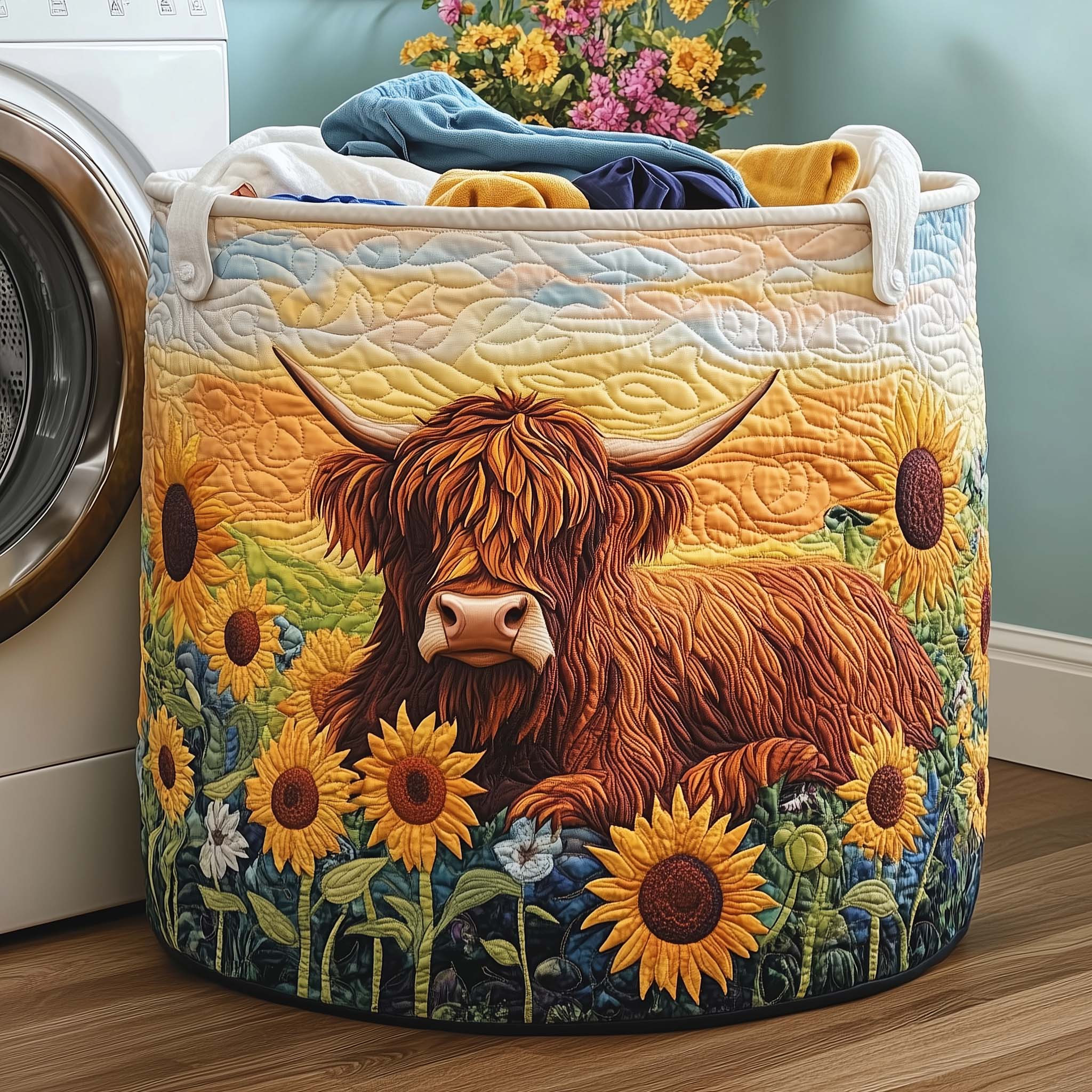 Sunflower Nap Quilted Laundry Basket Laundry Room Signs Gifts For Highland Cow Owners